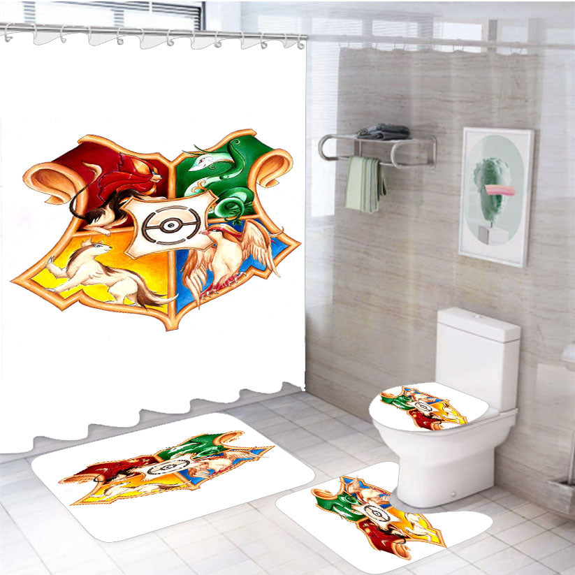 Pokemon Harry Potter 4Pcs Bathroom Set Shower Curtain