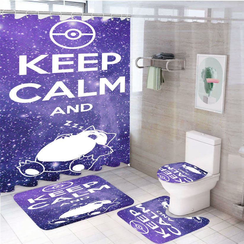 Pokemon Keep Calm And Snorlax 4Pcs Bathroom Set Shower Curtain
