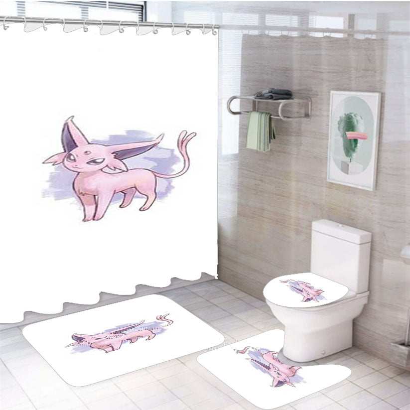 Pokemon Mewtu 4Pcs Bathroom Set Shower Curtain