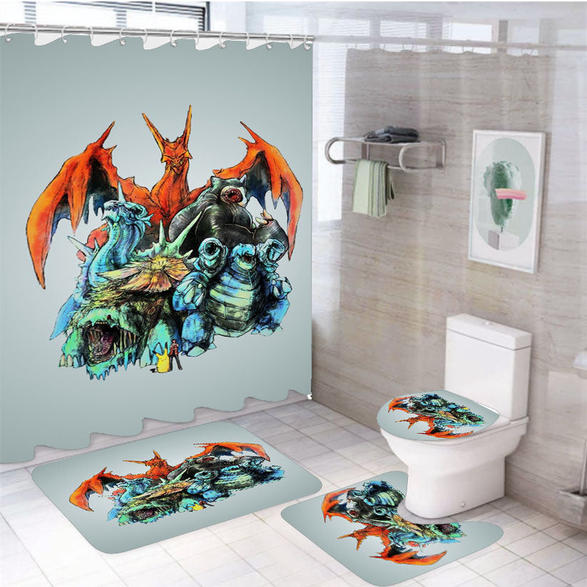 Pokemon Monsters 4Pcs Bathroom Set Shower Curtain