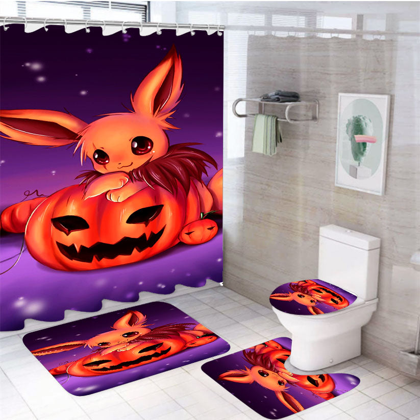 Pokemon Night Halloween 4Pcs Bathroom Set Shower Curtain