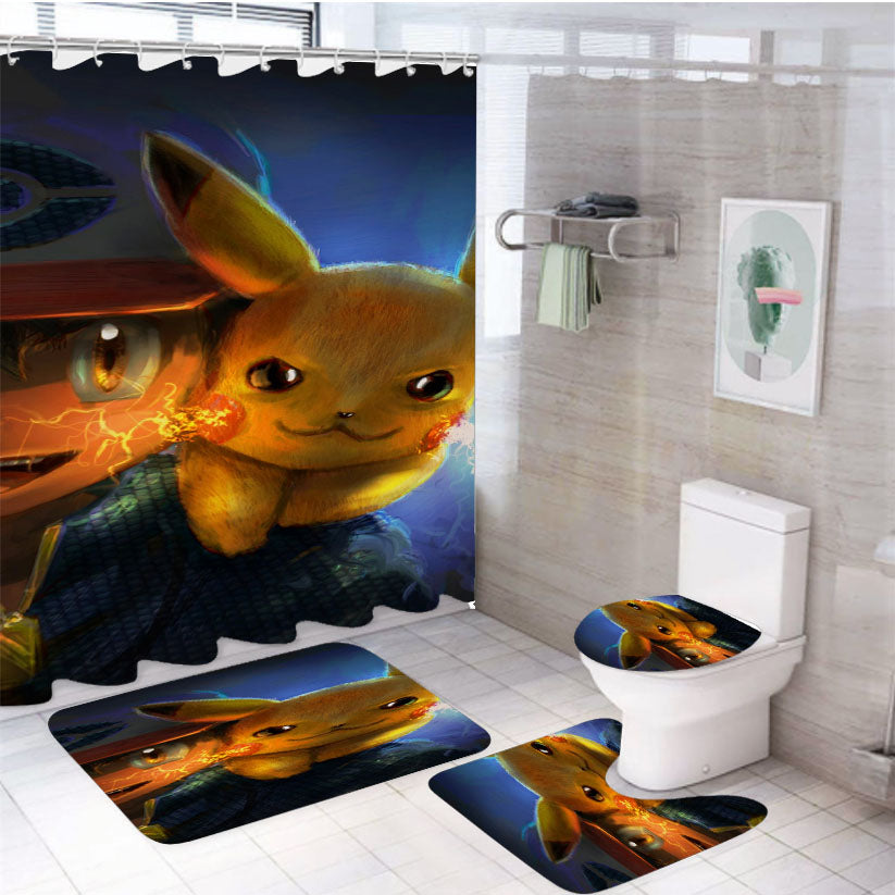 Pokemon Pikachu 4Pcs Bathroom Set Shower Curtain