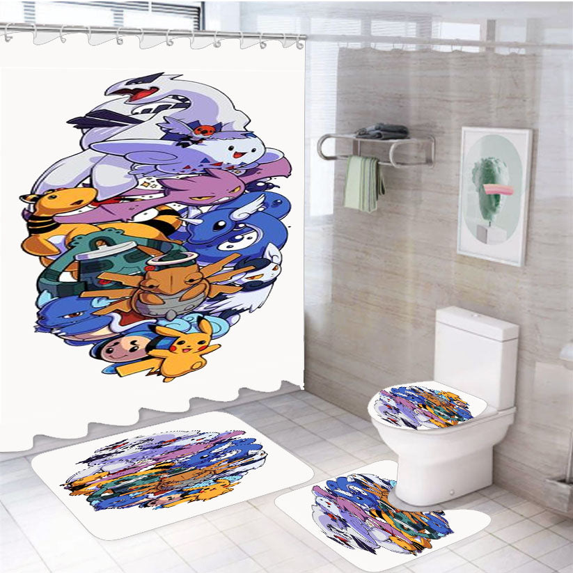 Pokemon Pikachu Friends 4Pcs Bathroom Set Shower Curtain