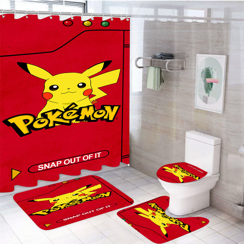 Pokemon Pokedex Pikacu 4Pcs Bathroom Set Shower Curtain