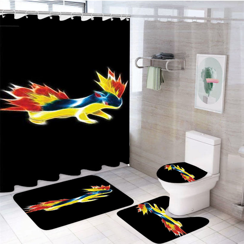 Pokemon Quilava 4Pcs Bathroom Set Shower Curtain