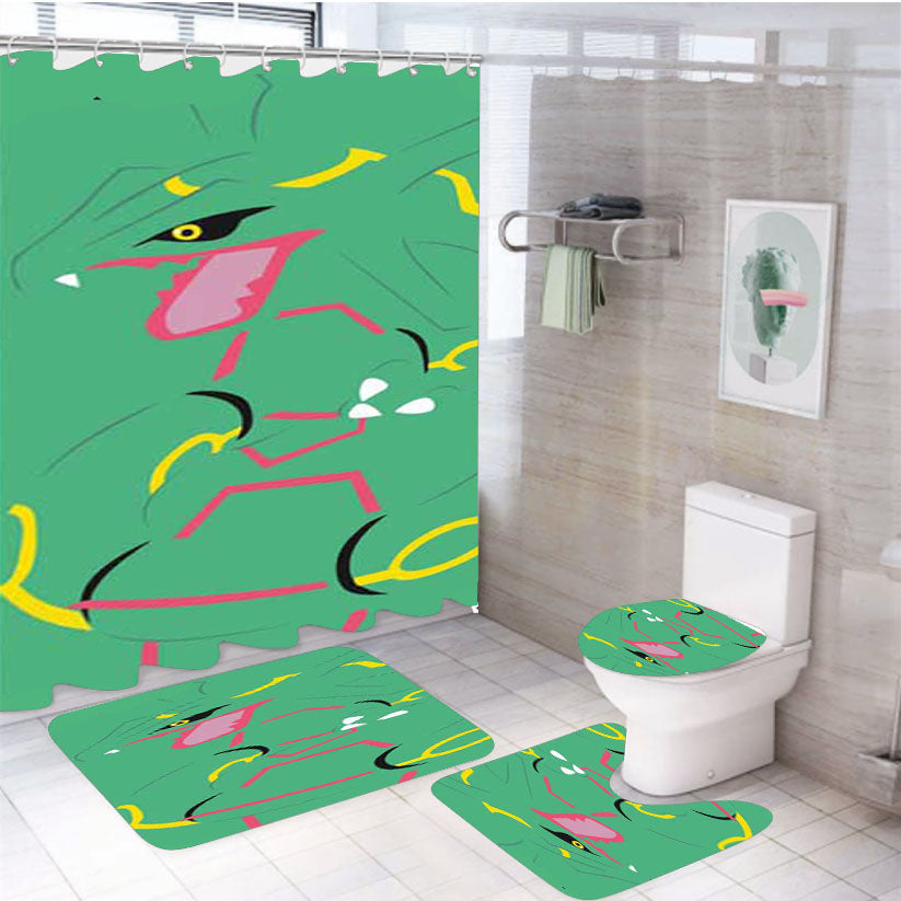 Pokemon Rayquaza Minimal 4Pcs Bathroom Set Shower Curtain