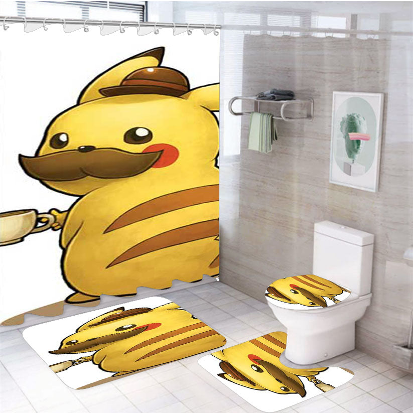 Pokemon Sir Pikachu 4Pcs Bathroom Set Shower Curtain