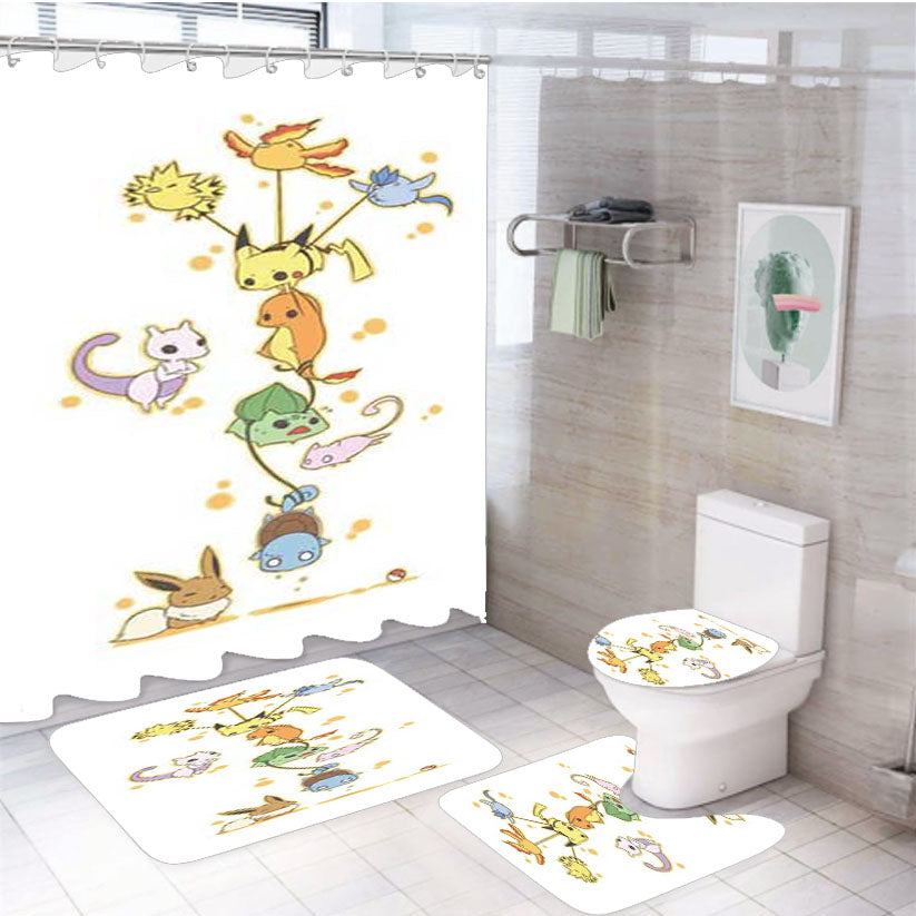 Pokemon Stack 4Pcs Bathroom Set Shower Curtain