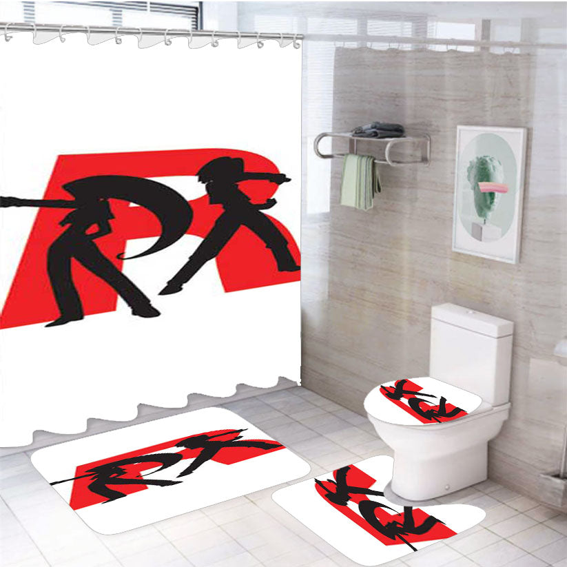 Pokemon Team Rocket Silhouettes 4Pcs Bathroom Set Shower Curtain
