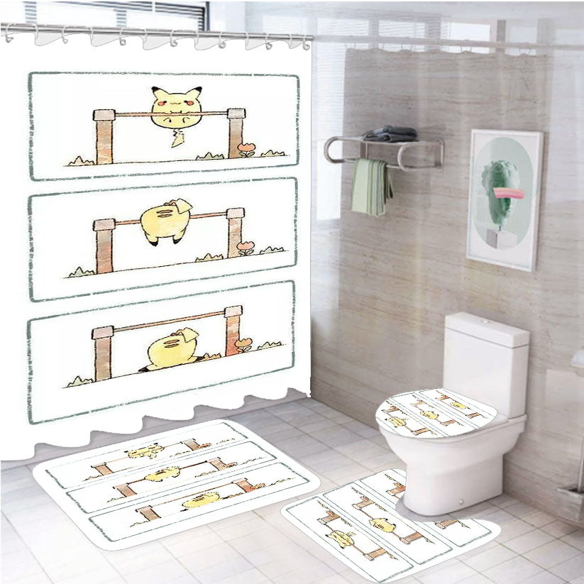 Pokemon Up And Down 4Pcs Bathroom Set Shower Curtain