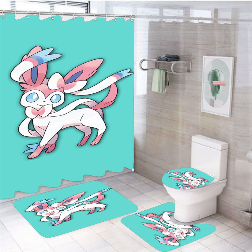 Pokemon X Y Sylveon Eevee Evolution 4Pcs Bathroom Set Shower Curtain