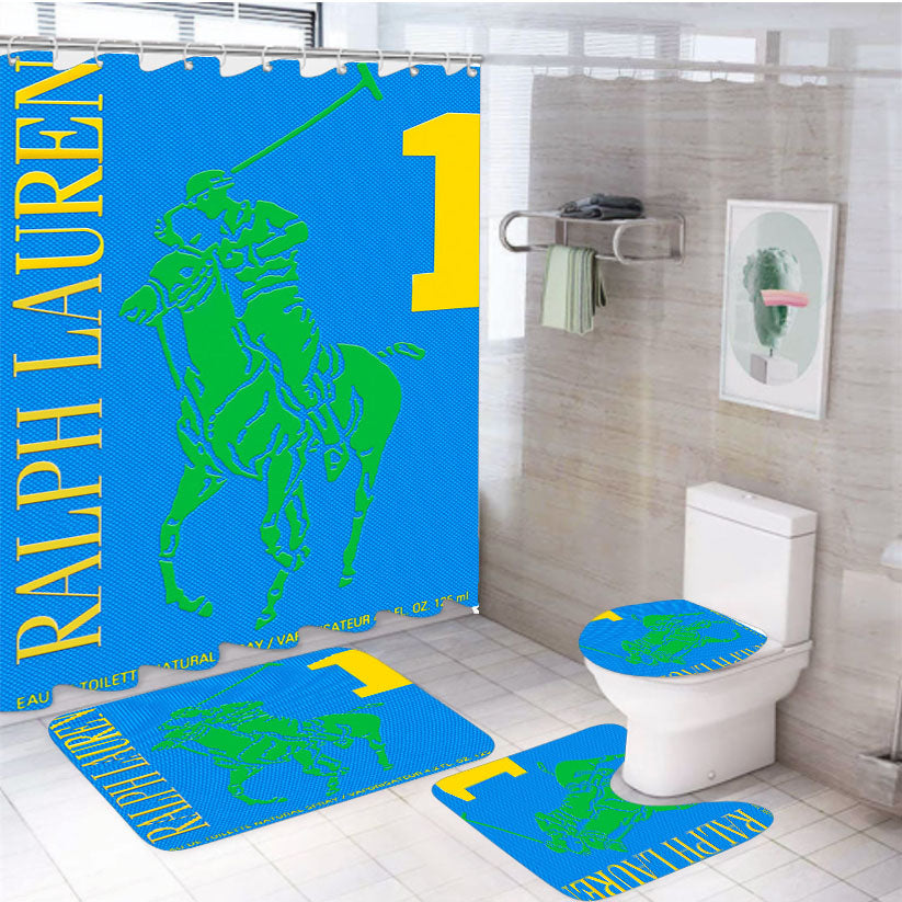 Polo Ralph Lauren Big Pony 1 Blue Parfume 4Pcs Bathroom Set Shower Curtain