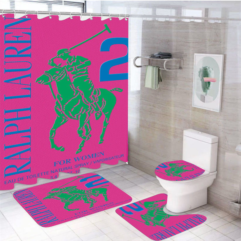 Polo Ralph Lauren Big Pony 2 Pink Parfume 4Pcs Bathroom Set Shower Curtain