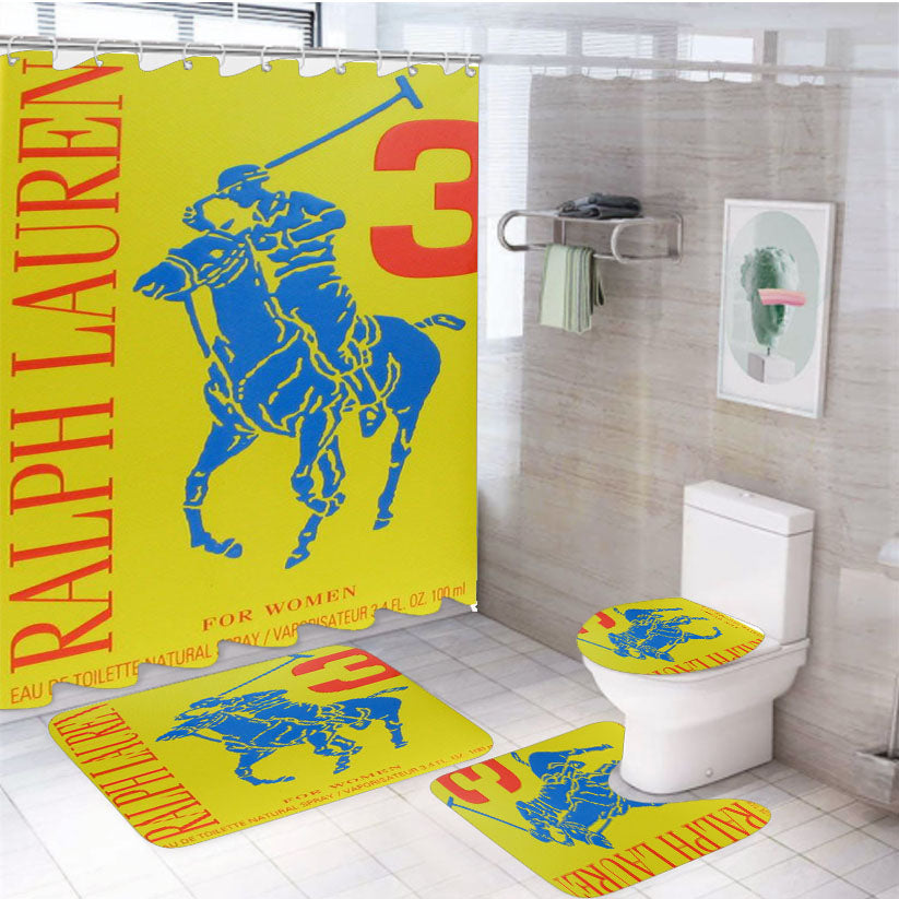 Polo Ralph Lauren Big Pony 3 Yellow Parfume 4Pcs Bathroom Set Shower Curtain