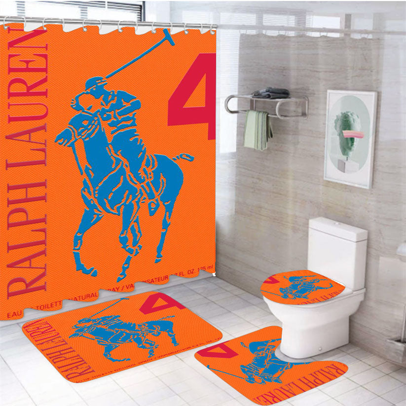 Polo Ralph Lauren Big Pony 4 Orange Parfume 4Pcs Bathroom Set Shower Curtain