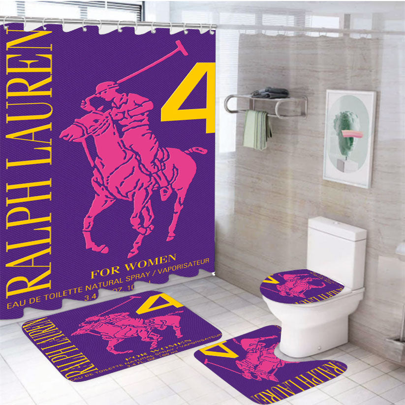 Polo Ralph Lauren Big Pony 4 Purple Parfume 4Pcs Bathroom Set Shower Curtain