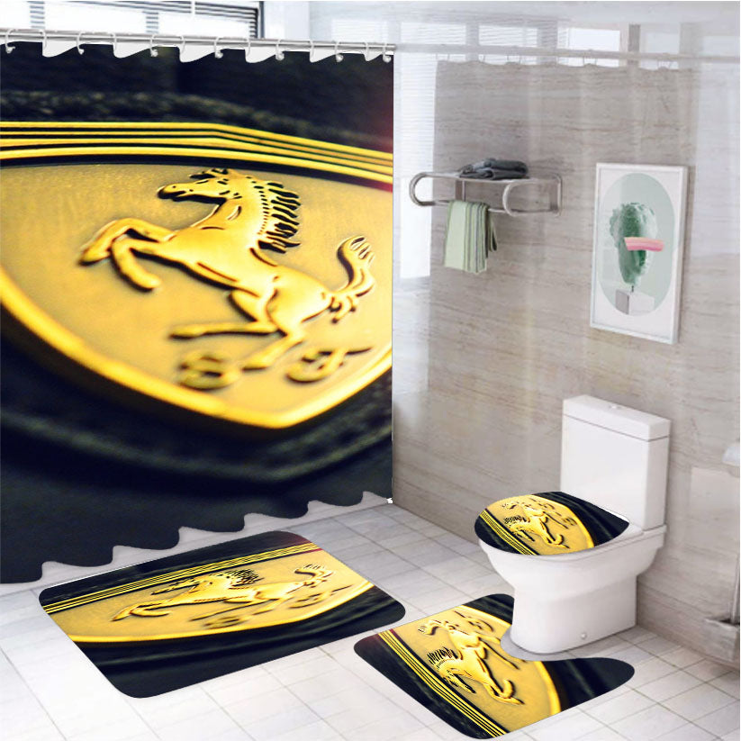 Racing Cars Ferrari Badge 4Pcs Bathroom Set Shower Curtain