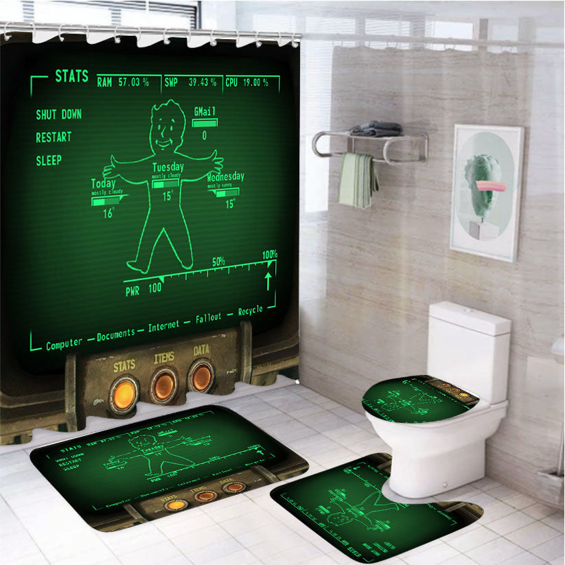 Rainmeter Fallout Pipboy Suite 4Pcs Bathroom Set Shower Curtain