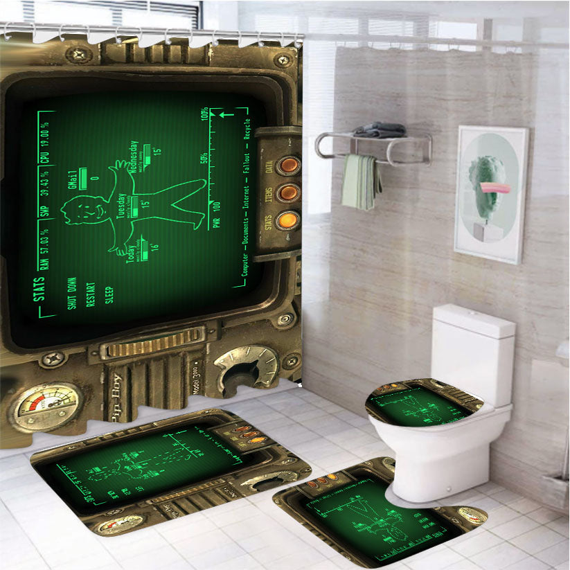 Rainmeter Fallout Pipboy Vault Boy 4Pcs Bathroom Set Shower Curtain