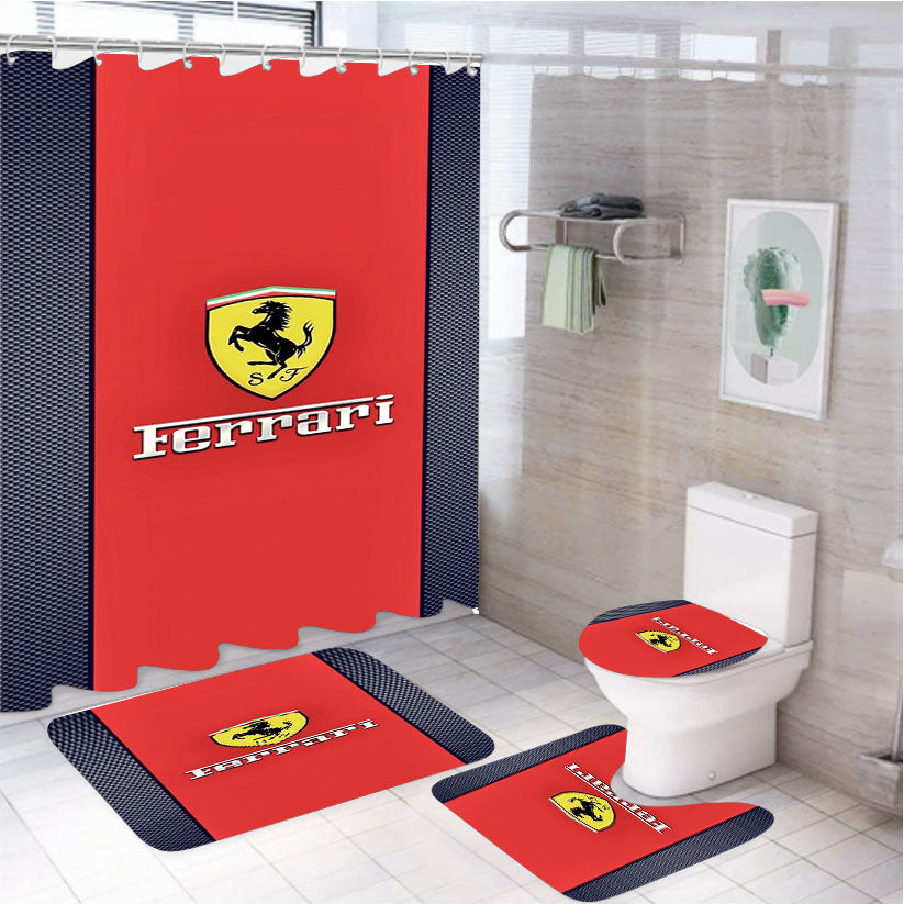 Red Line Ferrari Logo 4Pcs Bathroom Set Shower Curtain