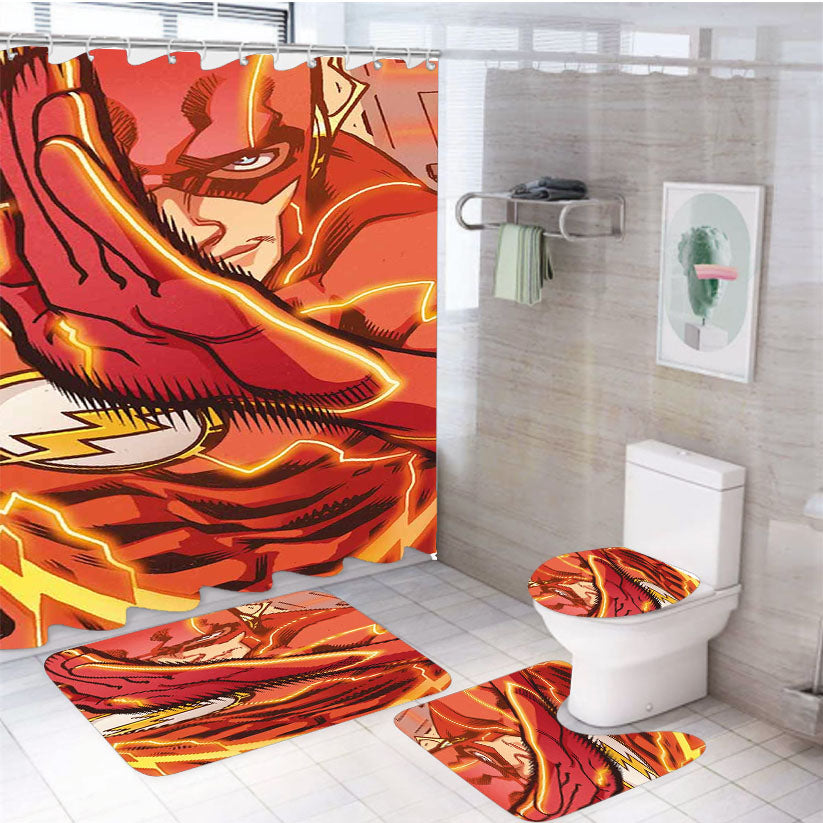 Running The Flash 4Pcs Bathroom Set Shower Curtain
