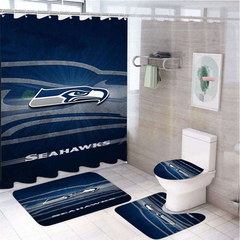 Seahawks Blue 4Pcs Bathroom Set Shower Curtain