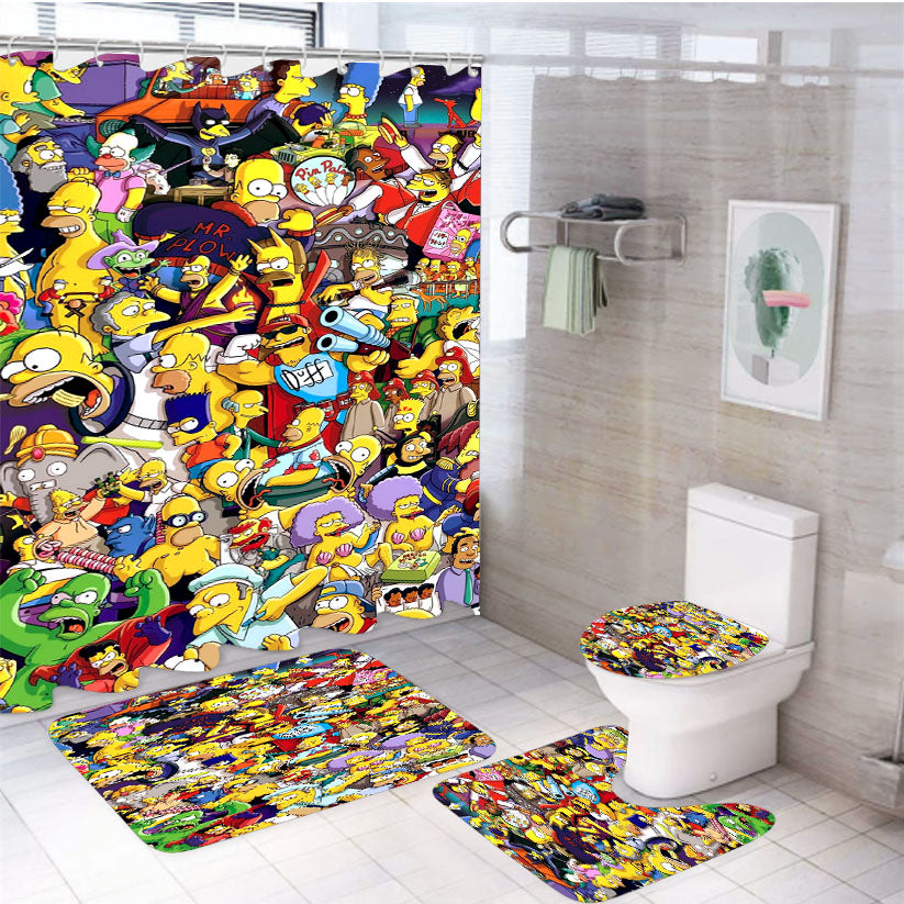 Simpson Doodle Art 4Pcs Bathroom Set Shower Curtain