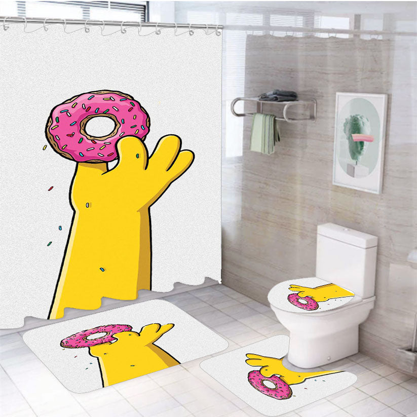 Simpsons Loves Donut Doughnut 4Pcs Bathroom Set Shower Curtain