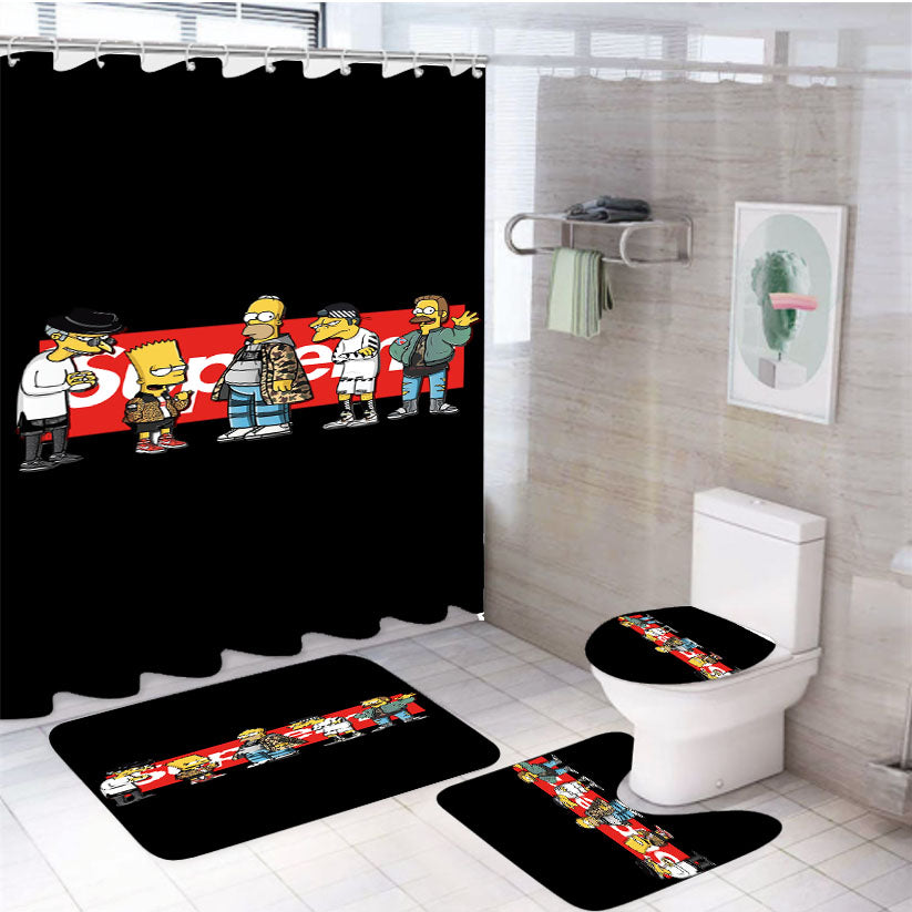 Simpsons Streetwear Wallpaper 4Pcs Bathroom Set Shower Curtain