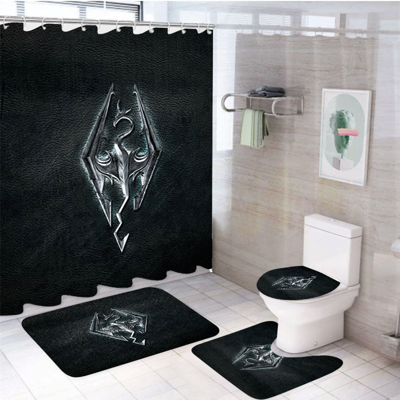 Skyrim Logo 4Pcs Bathroom Set Shower Curtain