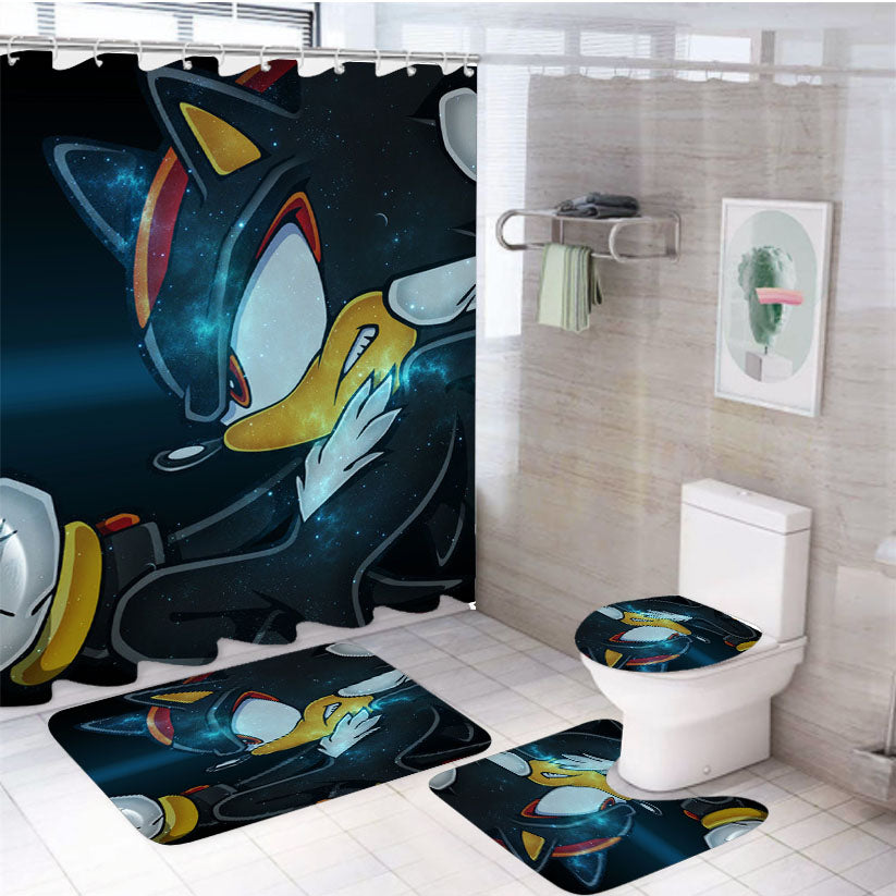 Sonic Shadow The Hedgehog 4Pcs Bathroom Set Shower Curtain