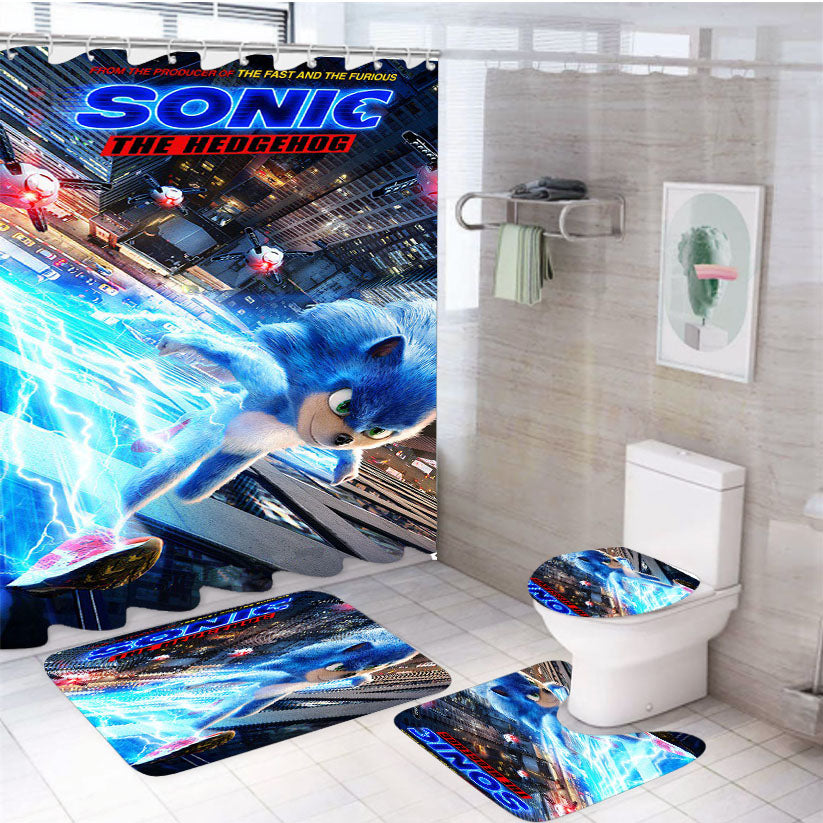 Sonic The Hedgehog 4Pcs Bathroom Set Shower Curtain