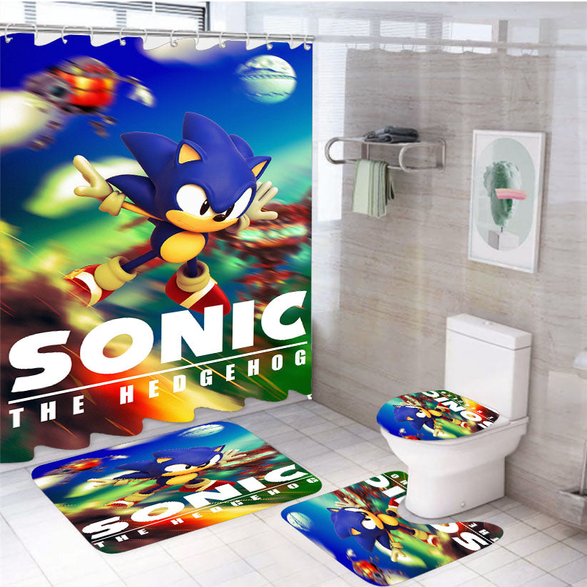 Sonic The Hedgehog Art 4Pcs Bathroom Set Shower Curtain