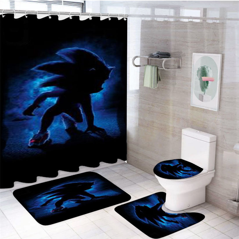 Sonic The Hedgehog Black 4Pcs Bathroom Set Shower Curtain