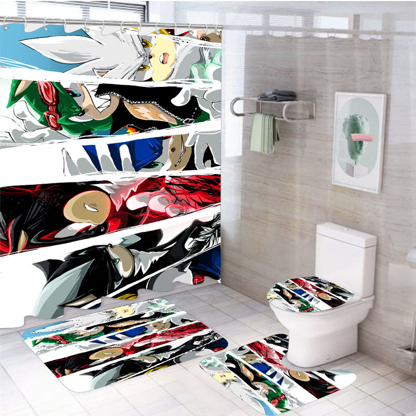 Sonic The Hedgehog Characters 4Pcs Bathroom Set Shower Curtain