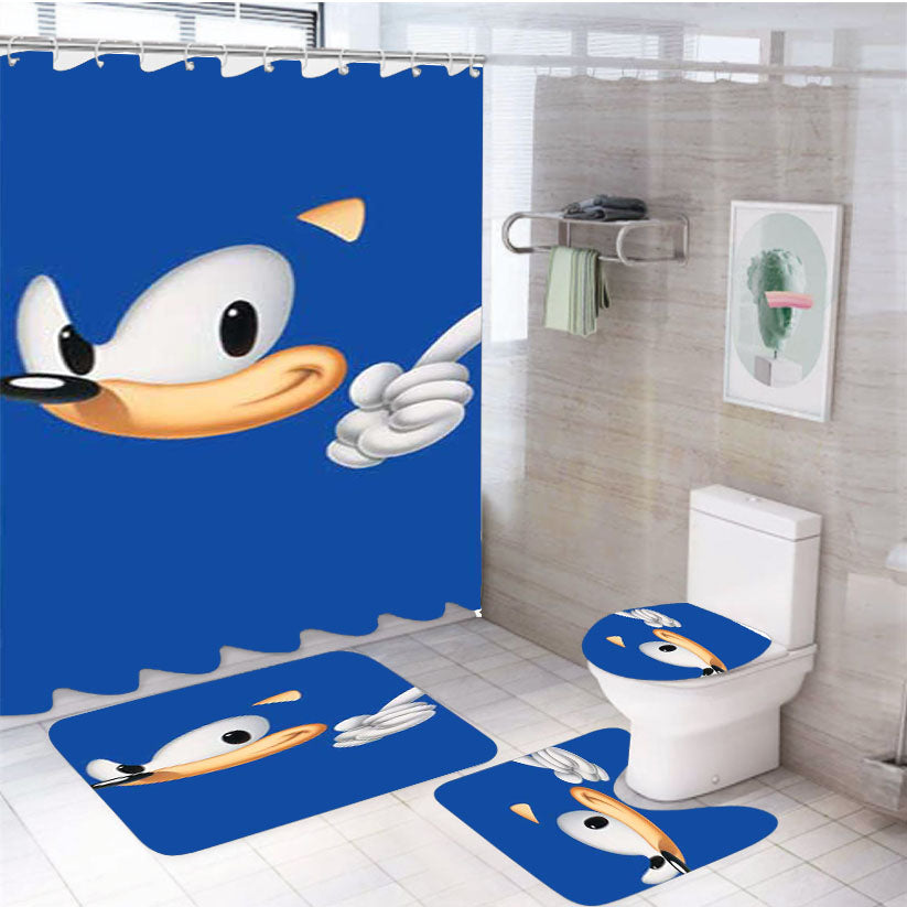 Sonic The Hedgehog Face 4Pcs Bathroom Set Shower Curtain