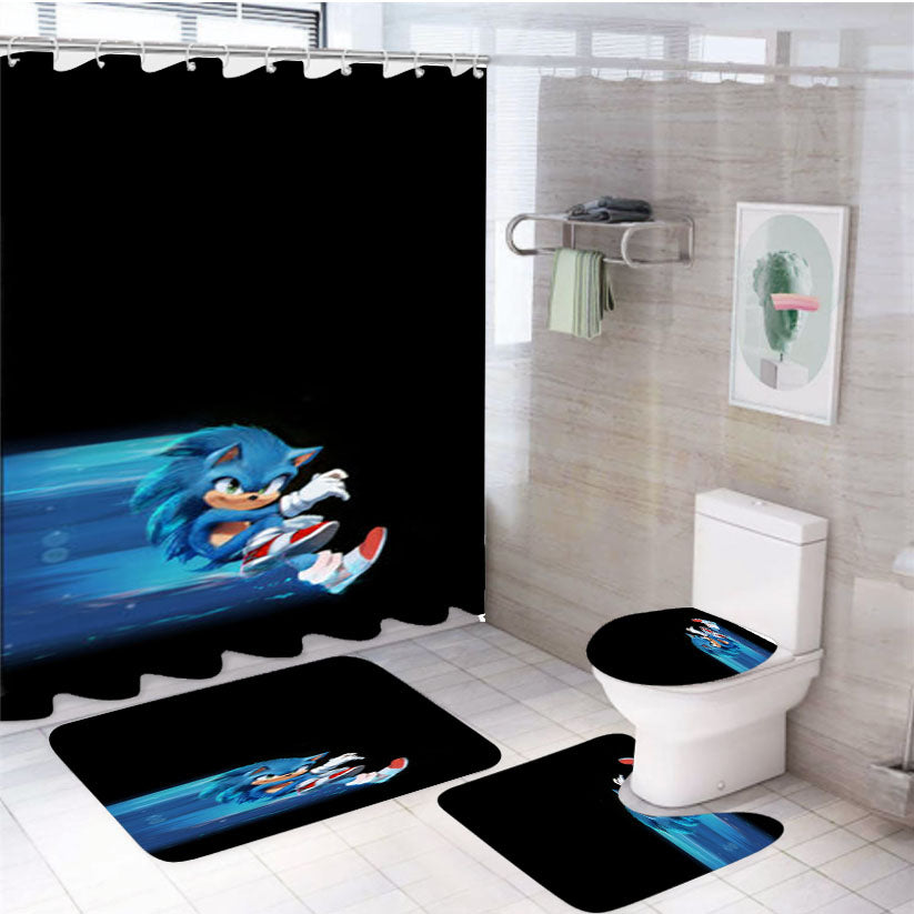 Sonic The Hedgehog Fastest Speed 4Pcs Bathroom Set Shower Curtain