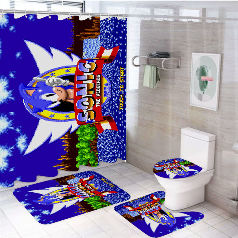 Sonic The Hedgehog Game 4Pcs Bathroom Set Shower Curtain