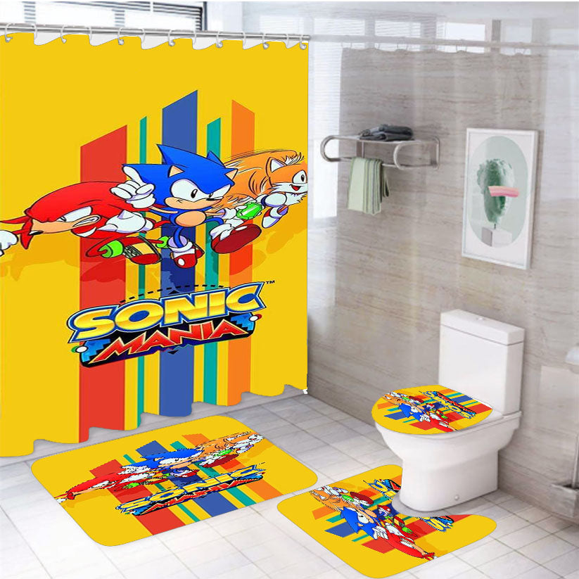 Sonic The Hedgehog Mania 4Pcs Bathroom Set Shower Curtain