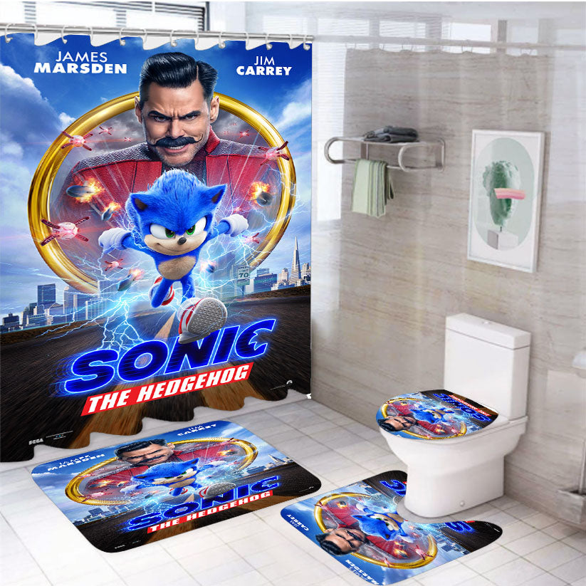 Sonic The Hedgehog Poster Movie 4Pcs Bathroom Set Shower Curtain