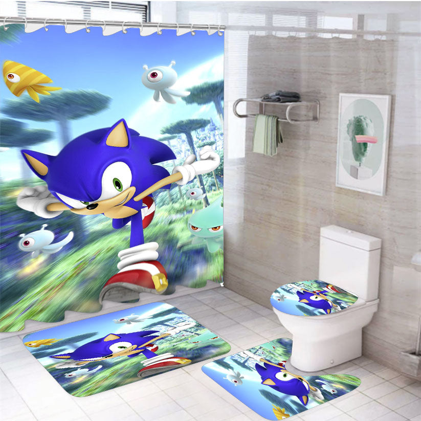 Sonic The Hedgehog Running 4Pcs Bathroom Set Shower Curtain