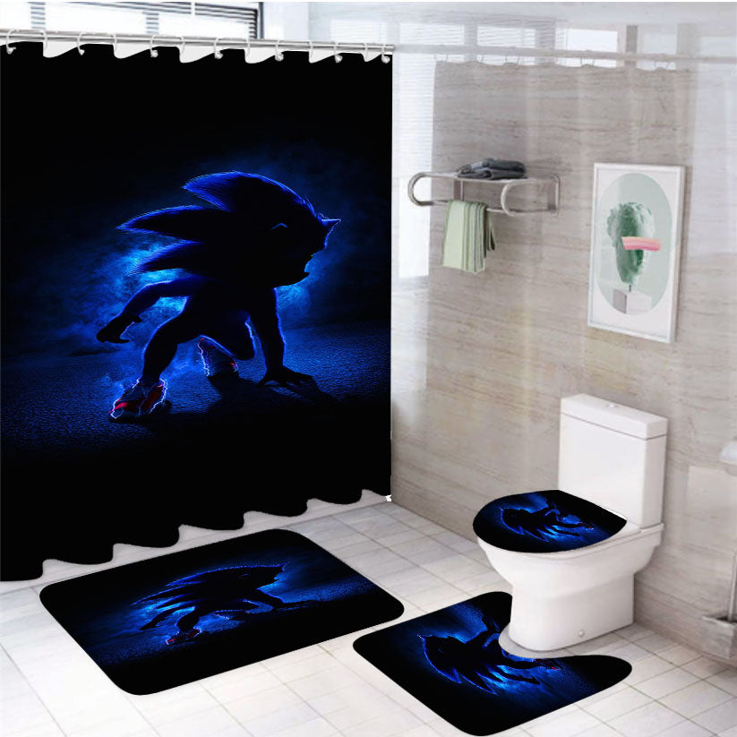 Sonic The Hedgehog Silhouette 4Pcs Bathroom Set Shower Curtain