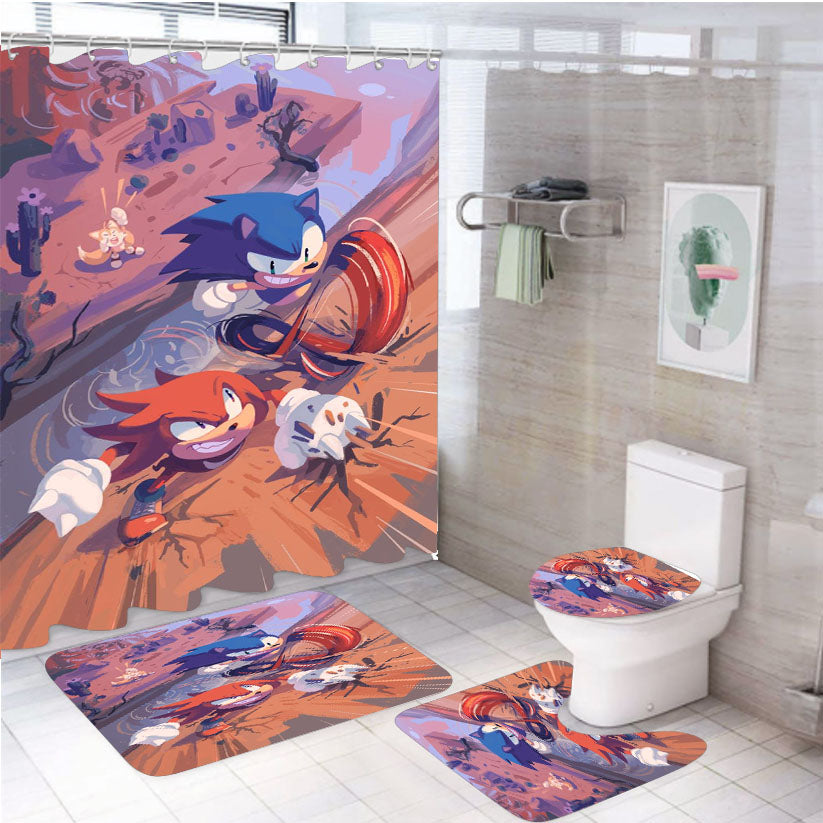 Sonic The Hedgehog Vs Knuckles The Echidna 4Pcs Bathroom Set Shower Curtain