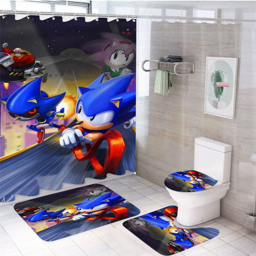 Sonic The Hedgehog Vs Sonic Robot 4Pcs Bathroom Set Shower Curtain