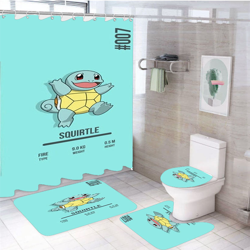 Squirtle Pokemon 4Pcs Bathroom Set Shower Curtain