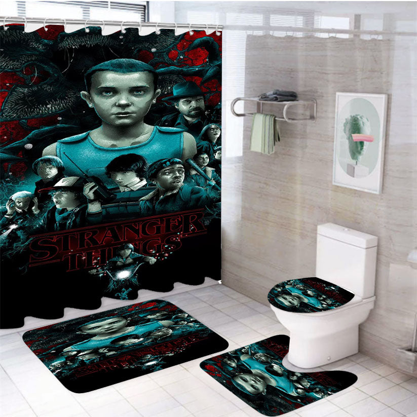 Stanger Things Art Character Poster 4Pcs Bathroom Set Shower Curtain