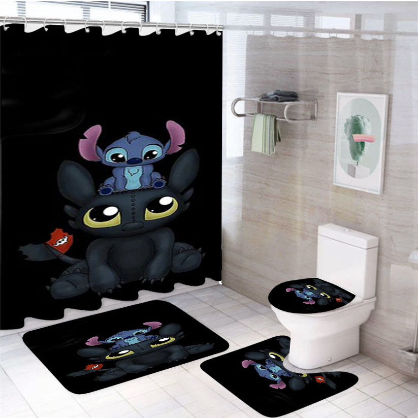 Stitch And Toothless 4Pcs Bathroom Set Shower Curtain
