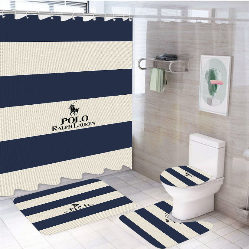 Stripe Polo Ralph Lauren 4Pcs Bathroom Set Shower Curtain