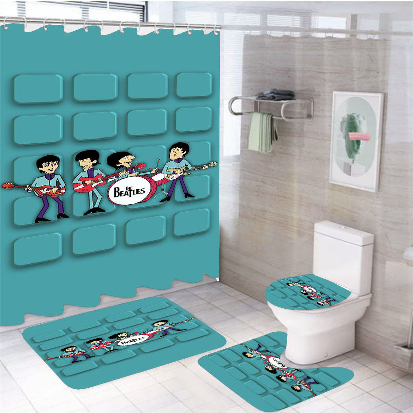 The Beatles Cartoon 4Pcs Bathroom Set Shower Curtain