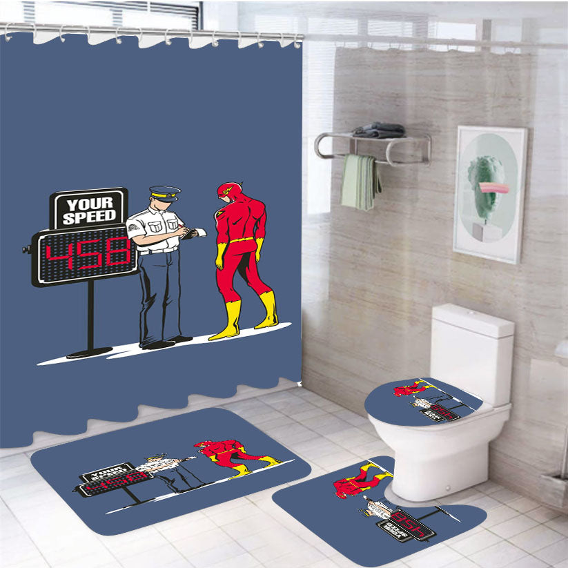 The Flash Funnny 4Pcs Bathroom Set Shower Curtain